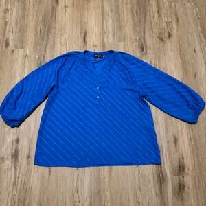 Karl Lagerfeld Paris Sunglass Jacquard Blue Blouse Women's Size Large Blue